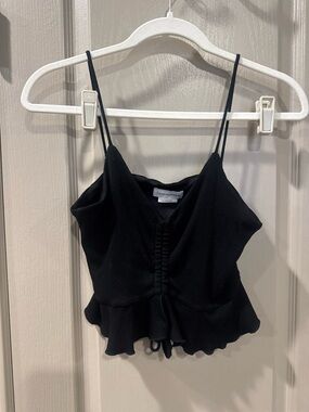 Lovers + Friends sherry top -Black Ribbed Ruched Peplum Cami- small